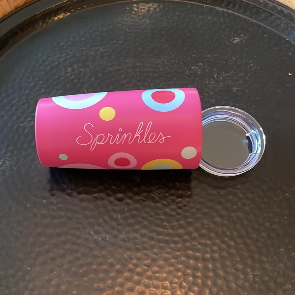 Pink sprinkles cupcakes Travel Coffee Tumbler with Colorful Dot Design